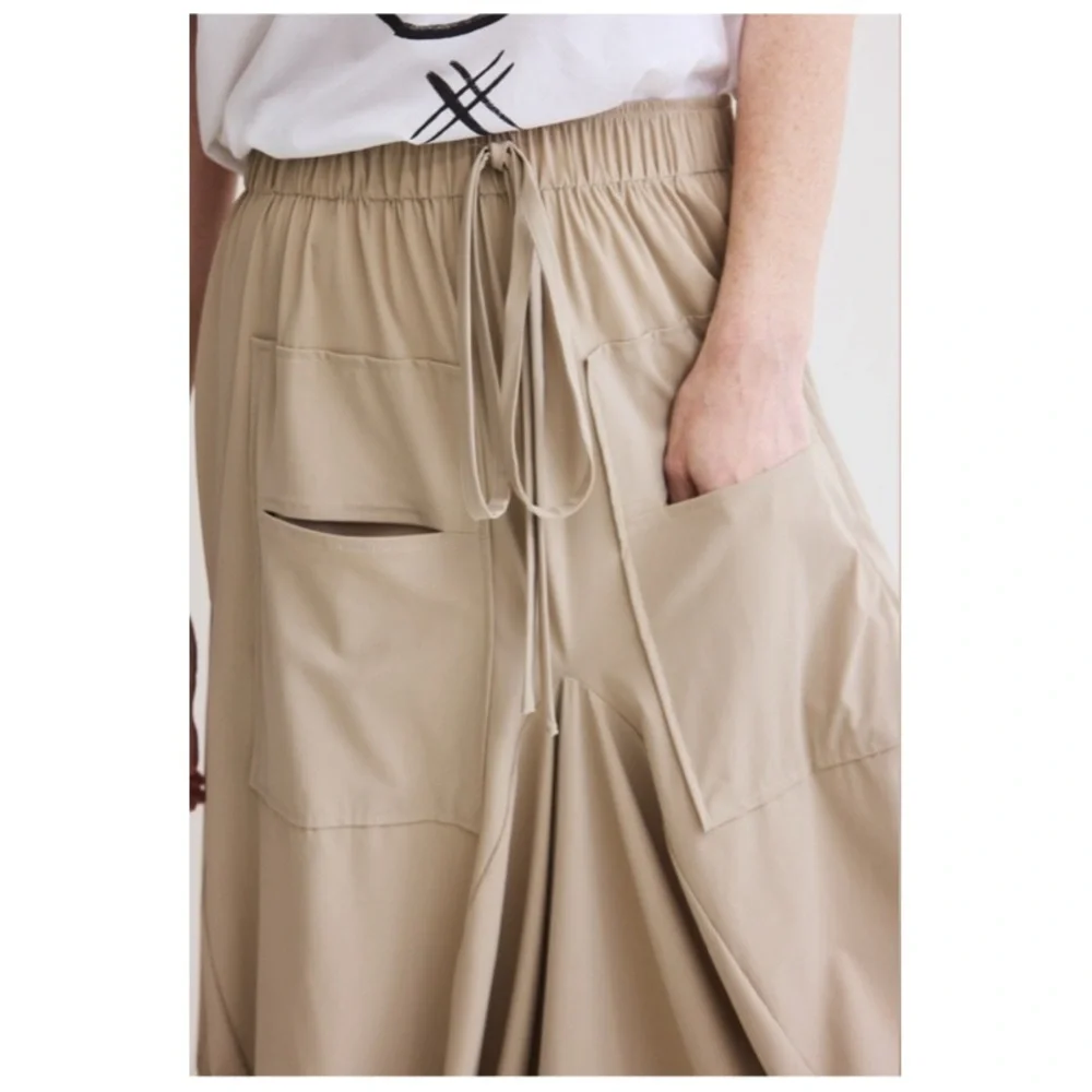 Ruti The Go-To Nylon Blend Tan Khaki Size XS / S Draped Lagenlook Midi Skirt - Picture 5 of 16